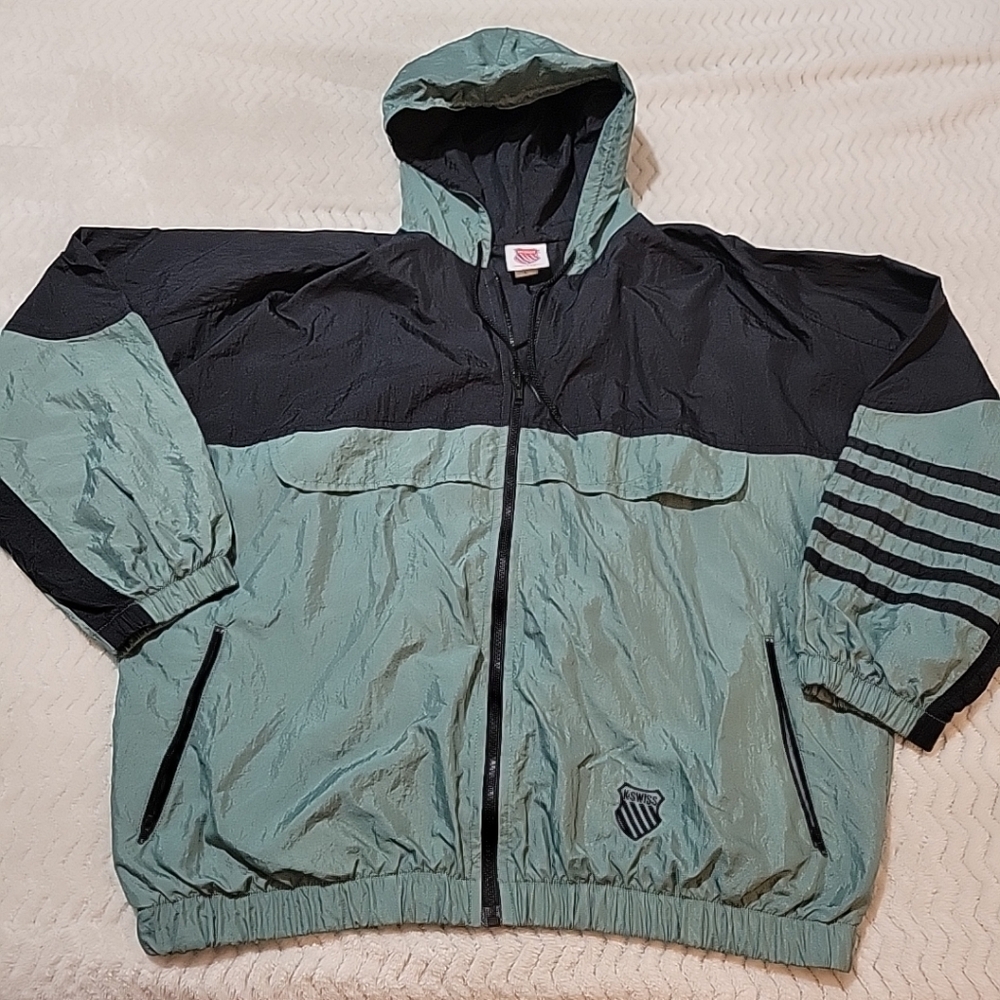 Vintage K-Swiss Hooded Windbreaker Jacket Mens Large Nylon Colorblock